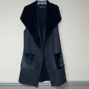 Faux Suede & Shearling Vest with Knit Back